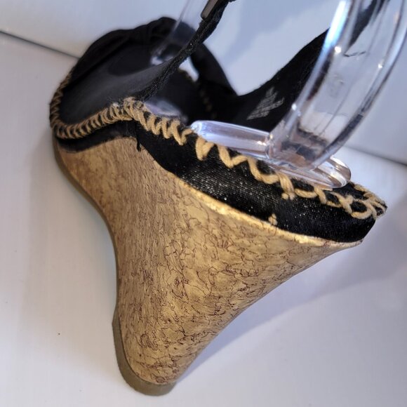 Seychelles Singapore Women's Black Slingback Open Toe Cork Wedge Shoes Size 10 - Picture 7 of 8